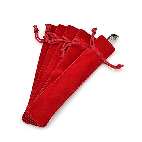 Single Samt Stift Beutel Tragbar Stifttasche Kordelzug Mäppchen Büro Schule Stift Beutel Hülsen Halter (Rot, 10Pcs) von Bestowal