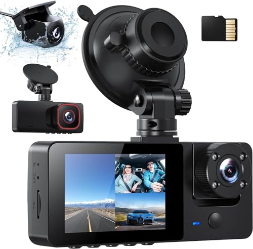 Bestsee 1080P Dashcam Auto Vorne Hinten und Innen mit 64GB SD-Karte, Autokamera mit Parküberwachung, Bewegungserkennung, Infrarot Nachtsicht, G-Sensor, Loop-Aufnahm, WDR, Sichtwinkel（170°+150°+150°） von Bestsee