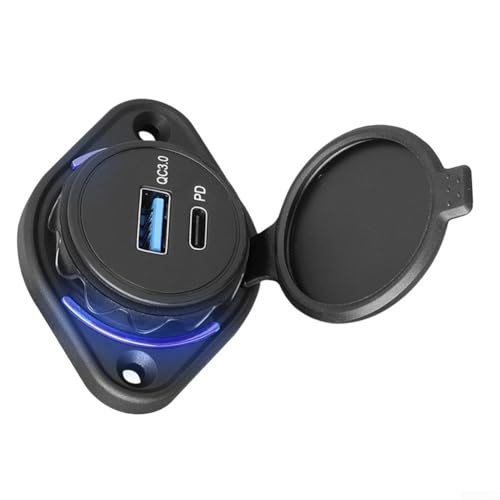 Besttoolifes Dual-USB-Autoladegerät, 18 W, Schnellladeadapter mit Gleitkappenlicht für 12–24 V Fahrzeuge, Motorräder, Yachten, ATVs, UTVs, Camper, Reiseanhänger von Besttoolifes