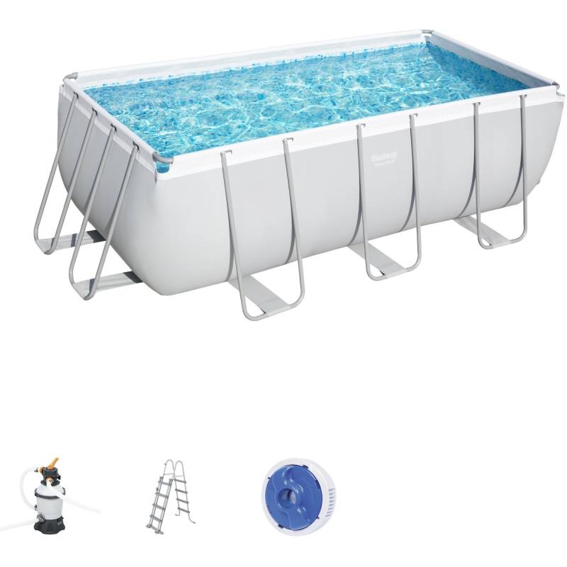 Power Steel Rectangular Frame Pool-Set, 412cm x 201cm x 122cm, Schwimmbad von Bestway