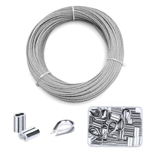 T316 Edelstahl-Drahtseil, 1/16 Zoll, 30,5 m Kabel-Kit mit 50 Crimphülsen und 10 Fingerhüte T316 Edelstahl-Drahtseil, 1/16 Zoll, 30,5 m Kabel-Kit mit 50 Crimphülsen und 10 Fingerhüte von BetLight