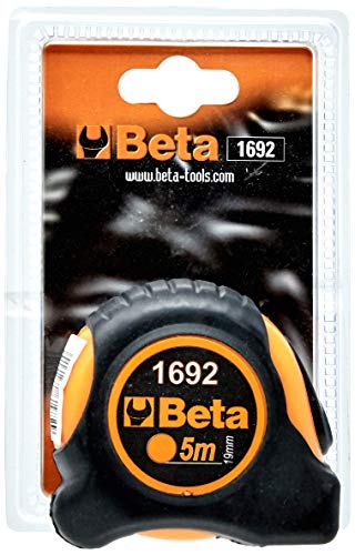 Beta 1692/5 Rollbandmaße, schlagfestes ABS Gehäuse aus Bimaterial (hochwertiges und schlagfestes ABS Stahlband, 5 m Stahlband, Präzisionsklasse: II, Biegemesser Gehäuse), Schwarz/Orange von Beta