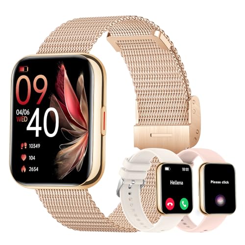 Smartwatch für Damen, Anrufe und Antwort/WhatsApp/Sprachassistent, 1,85 Zoll digitale Uhr Fitness Tracker mit Herzfrequenzmesser/Schlafmonitor/Schrittzähler, 110+ Sport-Smartwatch Android iOS Gold von Betatree
