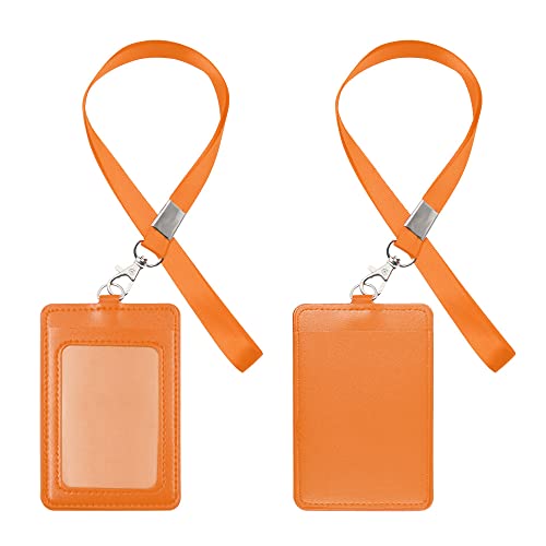 2 Stück Vertikale Doppelseitiger Ausweishülle Pu Leder, Ausweishalter Leder Doppelseitig, Ausweishülle Doppelseitig Leder, Kartenhalter ID Card Holder Mit, für Kreditkarten, Ausweise(2 orange) von Betinyar