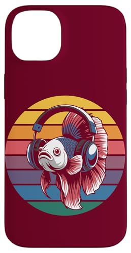 Vintage Betta Fish DJ Kopfhörer Betta Fish Hülle für iPhone 14 Plus von Betta Fish Lover Gifts & Aquatic Tees