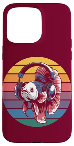 Vintage Betta Fish DJ Kopfhörer Betta Fish Hülle für iPhone 15 Pro Max von Betta Fish Lover Gifts & Aquatic Tees