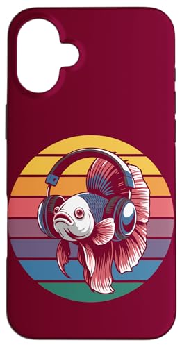 Vintage Betta Fish DJ Kopfhörer Betta Fish Hülle für iPhone 16 Plus von Betta Fish Lover Gifts & Aquatic Tees