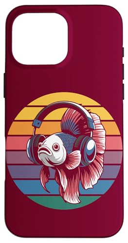 Vintage Betta Fish DJ Kopfhörer Betta Fish Hülle für iPhone 16 Pro Max von Betta Fish Lover Gifts & Aquatic Tees