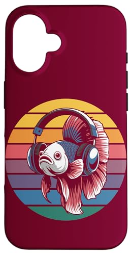 Vintage Betta Fish DJ Kopfhörer Betta Fish Hülle für iPhone 16 von Betta Fish Lover Gifts & Aquatic Tees