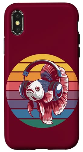Vintage Betta Fish DJ Kopfhörer Betta Fish Hülle für iPhone X/XS von Betta Fish Lover Gifts & Aquatic Tees