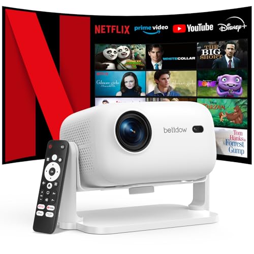 Bettdow 4K Beamer [Netflix Official], 1080P Vollständig Versiegelter Smart-Projektor, Autofokus/Trapezkorrektur, Video-Beamer mit WiFi6 und Bluetooth 5.2, Projektor Heimkino, Weiß von Bettdow