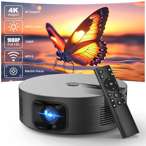 Bettdow 4K Unterstützt Beamer, Full HD 1080P 9000 Lumen Elektrischer Fokus Automatische Trapezkorrektur, Video Beamer mit WiFi6 & Bluetooth 5.0, Geschlossener Projektor Heimkino (Schwarz) von Bettdow