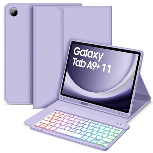Bettdow für Samsung Galaxy Tab A9+/A9 Plus 2023 Tastatur Hülle, Deutsch QWERTZ Layout Abnehmbarer Beleuchtete Tastatur, Hülle mit Stifthalter für Galaxy Tab A9+ 11 Zoll SM-X210/X215/X216, Lila von Bettdow