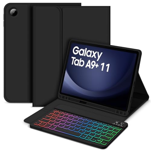 Bettdow für Samsung Galaxy Tab A9+/A9 Plus 2023 Tastatur Hülle, Deutsch QWERTZ Layout Abnehmbarer Beleuchtete Tastatur, Hülle mit Stifthalter für Galaxy Tab A9+ 11 Zoll SM-X210/X215/X216, Schwarz von Bettdow