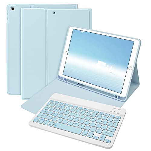 Bettdow für iPad 9 Gen 2021/8 Gen 2020/7 Gen 2019 Tastatur Hülle, Deutsch QWERTZ Layout Magnetisch Abnehmbarer Tastatur, Hülle mit Stifthalter für iPad 10,2 Zoll 2019-2021, Blau von Bettdow