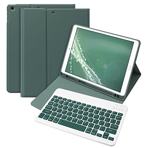 Bettdow für iPad 9 Gen 2021/8 Gen 2020/7 Gen 2019 Tastatur Hülle, Deutsch QWERTZ Layout Magnetisch Abnehmbarer Tastatur, Hülle mit Stifthalter für iPad 10,2 Zoll 2019-2021, Dunkelgrün von Bettdow