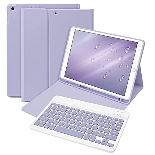 Bettdow für iPad 9 Gen 2021/8 Gen 2020/7 Gen 2019 Tastatur Hülle, Deutsch QWERTZ Layout Magnetisch Abnehmbarer Tastatur, Hülle mit Stifthalter für iPad 10,2 Zoll 2019-2021, Lila von Bettdow