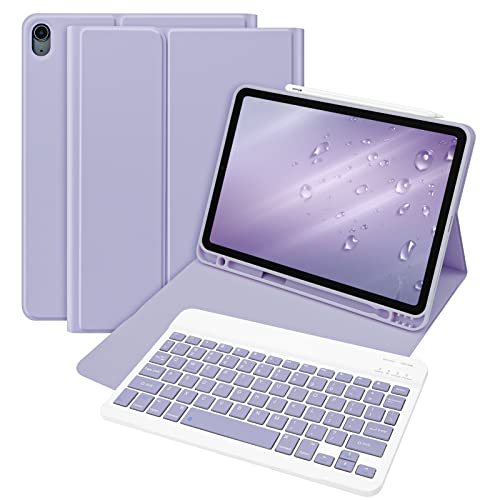 Bettdow für iPad Air 5 Gen 2022/Air 4 Gen 2020 Tastatur Hülle, Deutsch QWERTZ Layout Magnetisch Abnehmbarer Tastatur, Hülle mit Stifthalter für iPad Air 10,9 Zoll 2020/2022, Lila von Bettdow