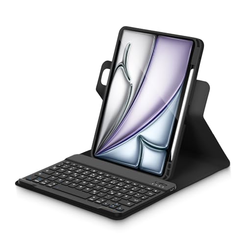 Bettdow für iPad Air 11 Zoll M3 2025/ M2 2024 Tastatur Hülle, Hoch-/Querformat Verwenden, QWERTZ Layout Abnehmbarer Tastatur mit Hülle für Air 7./6.Gen 11"/ Air 5.Gen/4.Gen 10.9", Schwarz von Bettdow