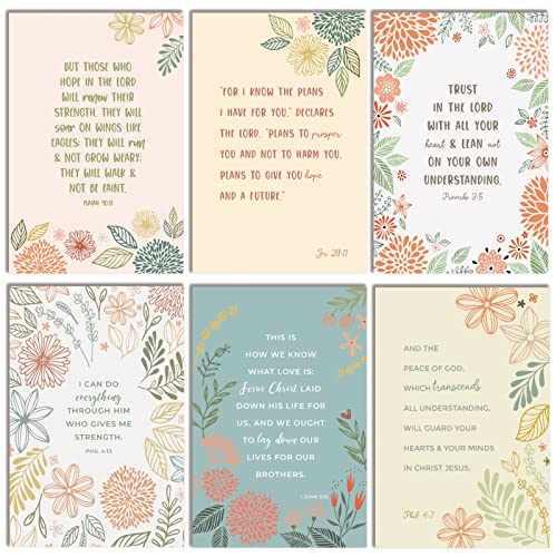 Better Office Products 50 Stück inspirierende christliche Grußkarten mit Umschlägen, 6 Bibelversen, 6 Designs, 10,2 x 15,2 cm, Ermutigungskarten, Schriftkarten für alle Anlässe, (Floral Harvest) von Better Office Products