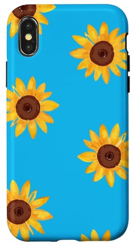 Sonnenblumen-Design, weich, Aquarell, Boho-Stil auf Hellblau Hülle für iPhone X/XS von Better You Tees Etc.