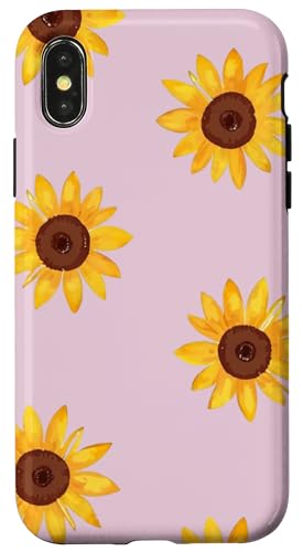 Sonnenblumen-Design, weich, Aquarell, Boho-Stil auf Hellrosa Hülle für iPhone X/XS von Better You Tees Etc.