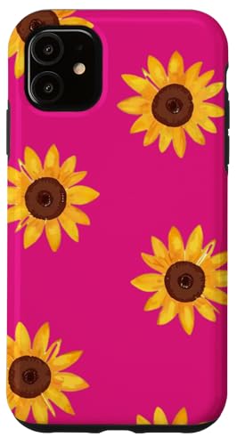 Sonnenblumen-Design, weich, Aquarell, Boho-Stil auf Hot Pink Hülle für iPhone 11 von Better You Tees Etc.