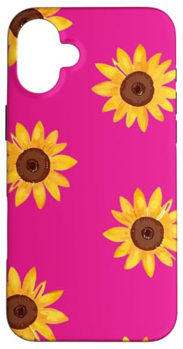 Sonnenblumen-Design, weich, Aquarell, Boho-Stil auf Hot Pink Hülle für iPhone 16 Plus von Better You Tees Etc.