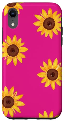 Sonnenblumen-Design, weich, Aquarell, Boho-Stil auf Hot Pink Hülle für iPhone XR von Better You Tees Etc.