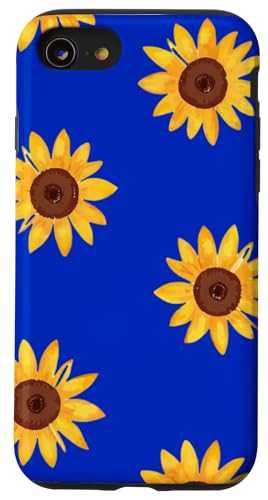 Sonnenblumen-Design, weich, Aquarell, Boho-Stil auf Königsblau Hülle für iPhone SE (2020) / 7 / 8 von Better You Tees Etc.
