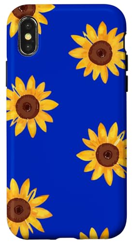 Sonnenblumen-Design, weich, Aquarell, Boho-Stil auf Königsblau Hülle für iPhone X/XS Sonnenblumen-Design, weich, Aquarell, Boho-Stil auf Königsblau Hülle für iPhone X/XS von Better You Tees Etc.