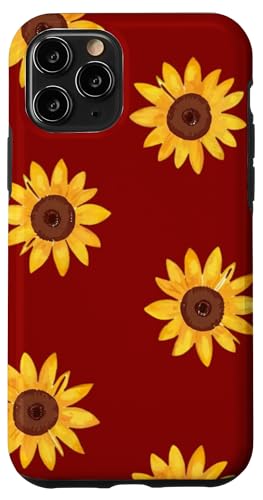 Sonnenblumen-Design, weich, Aquarell, Boho-Stil auf Rot Hülle für iPhone 11 Pro Sonnenblumen-Design, weich, Aquarell, Boho-Stil auf Rot Hülle für iPhone 11 Pro von Better You Tees Etc.