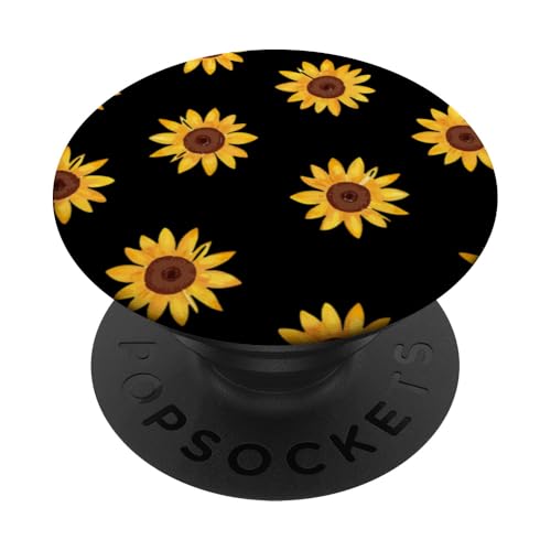 Sonnenblumen-Design, weich, Aquarell, Boho-Stil auf Schwarz PopSockets Klebender PopGrip von Better You Tees Etc.