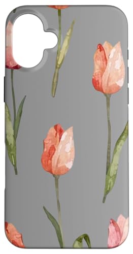 Tulpen Design Soft Aquarell Boho Stil auf Grau Hülle für iPhone 16 Plus Tulpen Design Soft Aquarell Boho Stil auf Grau Hülle für iPhone 16 Plus von Better You Tees Etc.