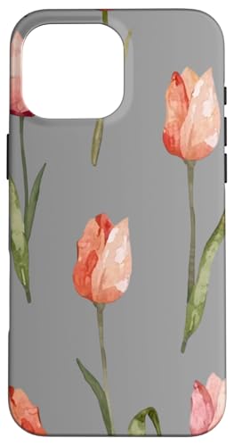 Tulpen Design Soft Aquarell Boho Stil auf Grau Hülle für iPhone 16 Pro Max Tulpen Design Soft Aquarell Boho Stil auf Grau Hülle für iPhone 16 Pro Max von Better You Tees Etc.