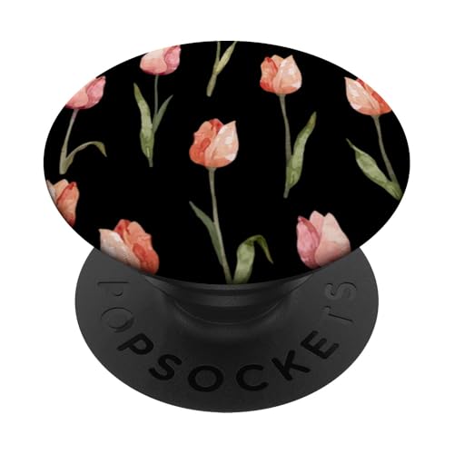 Tulpen Design Soft Watercolor Boho Style on Black PopSockets Klebender PopGrip Tulpen Design Soft Watercolor Boho Style on Black PopSockets Klebender PopGrip von Better You Tees Etc.
