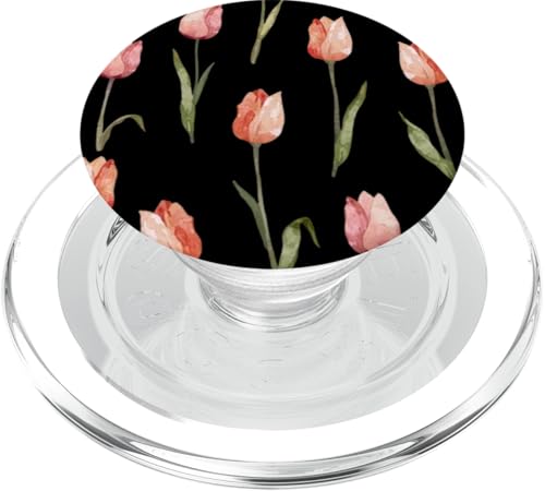 Tulpen Design Soft Watercolor Boho Style on Black PopSockets PopGrip für MagSafe Tulpen Design Soft Watercolor Boho Style on Black PopSockets PopGrip für MagSafe von Better You Tees Etc.