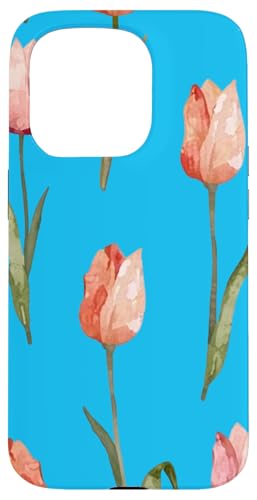 Tulpen Design Soft Watercolor Boho Style on Light Blue Hülle für iPhone 15 Pro Tulpen Design Soft Watercolor Boho Style on Light Blue Hülle für iPhone 15 Pro von Better You Tees Etc.