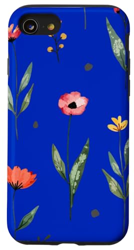 Wildblumen-Design, weich, Aquarell, Boho-Stil, Blumenmuster auf Blau Hülle für iPhone SE (2020) / 7 / 8 von Better You Tees Etc.