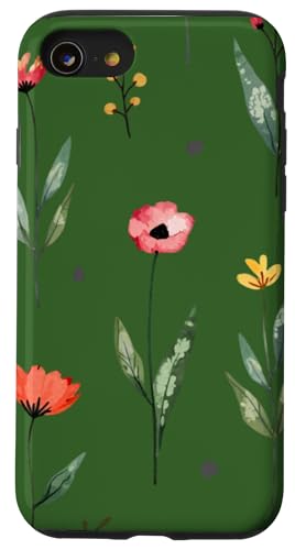Wildblumen-Design, weich, Aquarell, Boho-Stil, Blumenmuster auf Grün Hülle für iPhone SE (2020) / 7 / 8 von Better You Tees Etc.