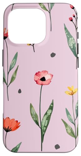Wildblumen-Design, weich, Aquarell, Boho-Stil, Blumenmuster auf Rosa Hülle für iPhone 16 Pro von Better You Tees Etc.