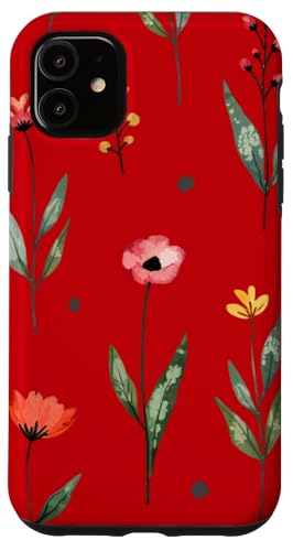 Wildblumen-Design, weich, Aquarell, Boho-Stil, Blumenmuster auf Rot Hülle für iPhone 11 Wildblumen-Design, weich, Aquarell, Boho-Stil, Blumenmuster auf Rot Hülle für iPhone 11 von Better You Tees Etc.