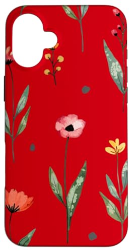 Wildblumen-Design, weich, Aquarell, Boho-Stil, Blumenmuster auf Rot Hülle für iPhone 16 Plus Wildblumen-Design, weich, Aquarell, Boho-Stil, Blumenmuster auf Rot Hülle für iPhone 16 Plus von Better You Tees Etc.