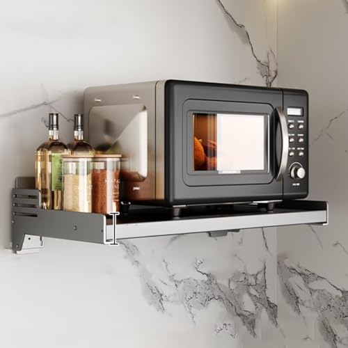 Bettschlange Edelstahl Mikrowelle Regal Küche Mikrowellenhalterung Wand Mikrowelle Backofen Wandhalterungen Regal, Wand-befestigte Küche Regal,49x37x11.5cm von Bettschlange