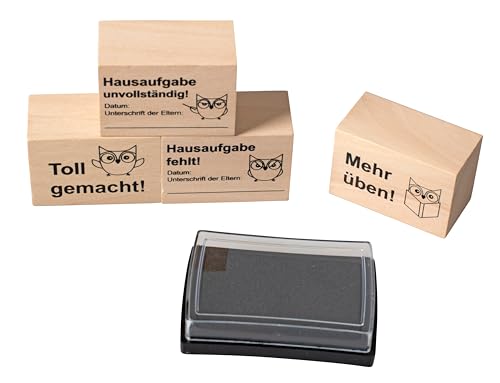 Betzold - Hausaufgaben-Stempel, 4 Stück, inkl. Stempelkissen - Stempelset von Betzold