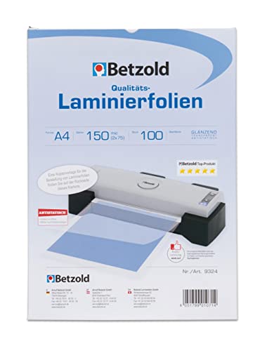Betzold - Laminier-Folien DIN A4 100 Stück - Laminier-Taschen Folier-Folien 150 mic 250 micron von Betzold