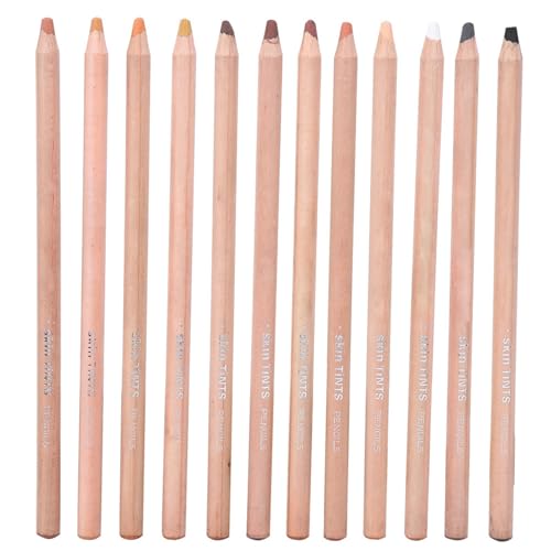 Beufee Farbkohlestifte Zeichnungsset, 12pcs Pastellkreide Pastellstifte Kreide Bleistift Holzstangen Professionelles Skizzierwerkzeug für Künstler (Porträt -Farbstift) von Beufee