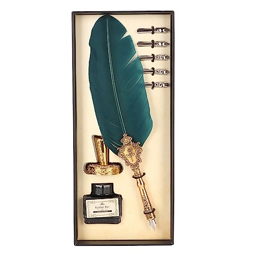 Beufee Feathers Pen and Ink Set, Kalligraphiestifte zum Schreiben von Retro -Feder -Feder -Tinten -Set mit 5 austauschbaren Nibs für das Schreiben von Schülern von Beufee