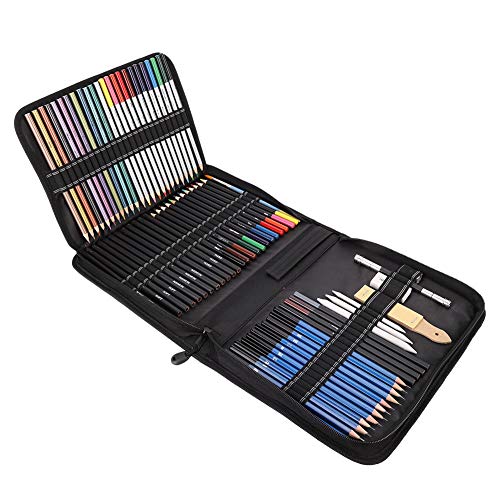 Beufee Zeichnungsstift -Set, 72pcs Skizzierstifte Radiergummi Set Zeichnungsbedarf Zeichnungskit Art Supplies mit Tragetasche von Beufee