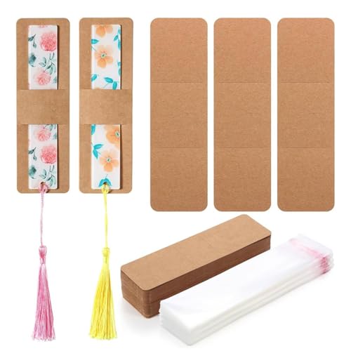 Lesezeichenhalter -Set, 200pcs Set Kraft Lesezeichenhärte DIY Display -Karten und transparente Selbstklebstofftasche für Handcraft von Beufee